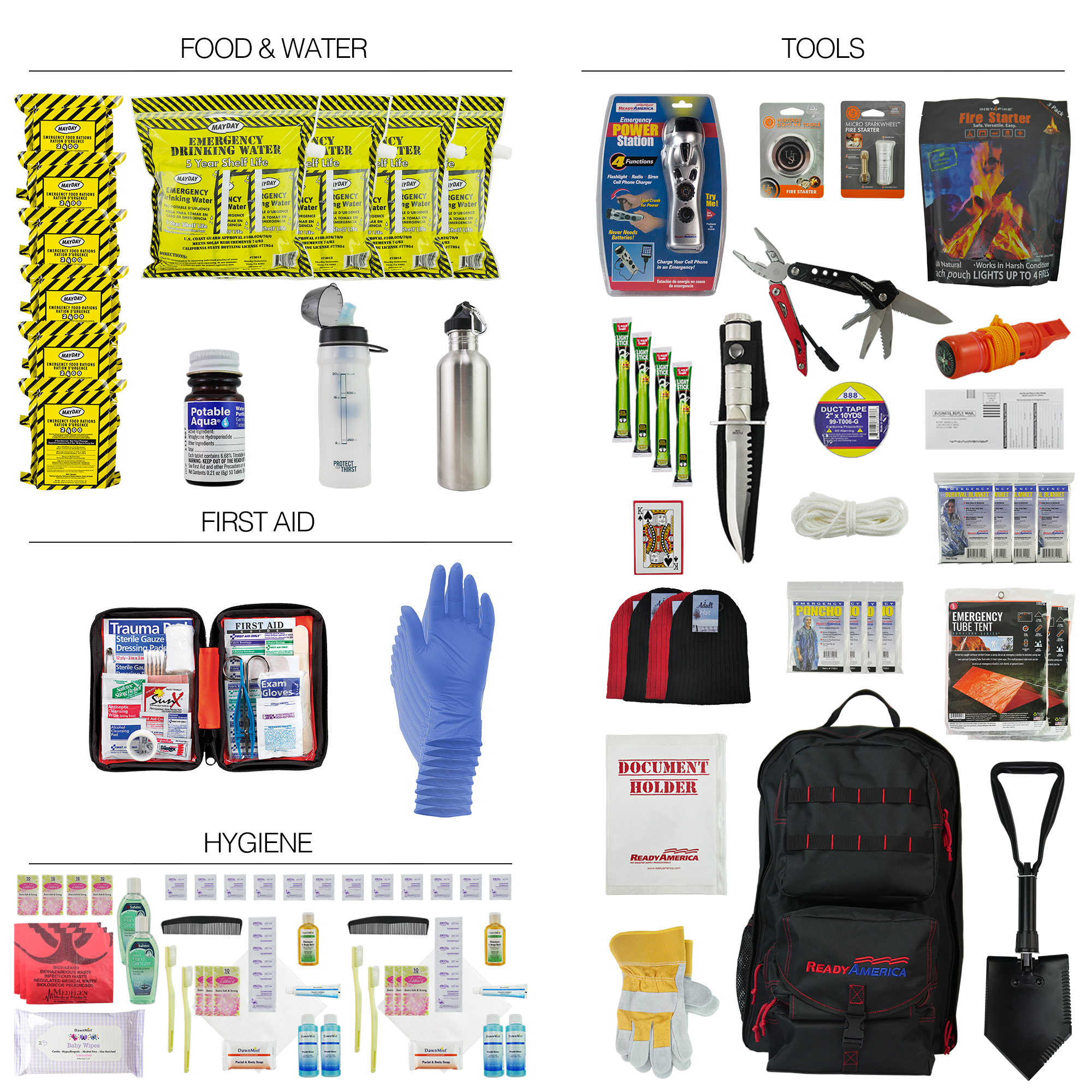 Gray/Black 3 Day Deluxe Emergency Survival Kit Bag 25 L Disaster Earthquake